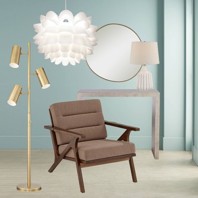 Champagne Gold Slender Wood 35" Round Wall Mirror