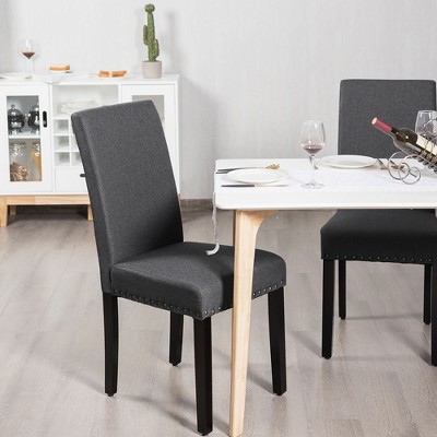 Set of 2 Gray Linen Upholstered Parsons Side Chairs