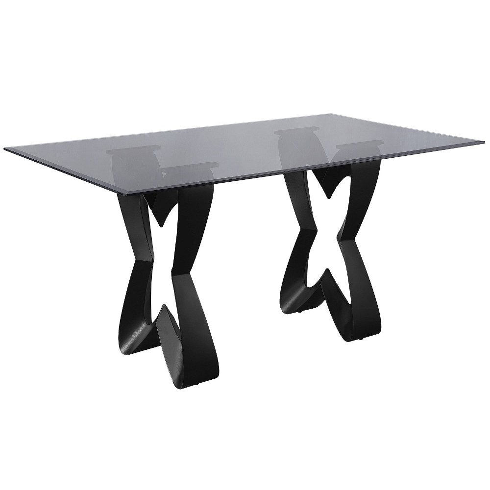 Photos - Garden & Outdoor Decoration 58" Poppy Hill Modern Rectangle Glass Top Dining Table Black/Gray - HOMES: