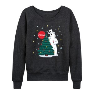 Women's - Coca-Cola - Christmas Tree Lightweight French Terry Wide Neck Long Sleeve Shirt - 1 of 4