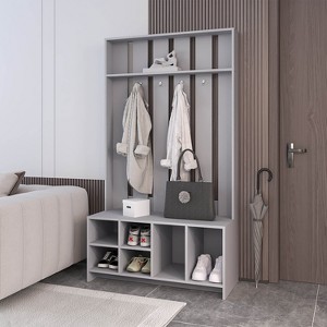 CAVINAS Hall Tree with 3 Hooks Modern Coat Rack with Storage Cabinets and Mirror for Entryway - 1 of 4