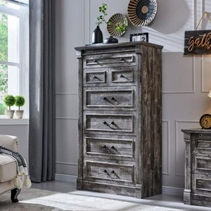 Mastgoal 57" Farmhouse Dresser with 7 Drawers, Rustic Wood Closet Storage with Roman Column for Bedroom - 1 of 4