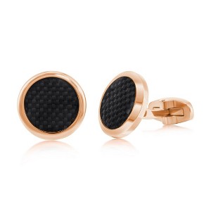 Metallo Mens Stainless Steel Black Carbon Fiber Cuff Links - Rose Gold Plated - Rose - 1 of 4