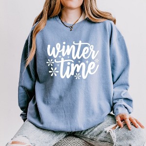 Simply Sage Market Women's Lightweight Garment Dyed Graphic Sweatshirt Winter Time Snowflakes - 1 of 4