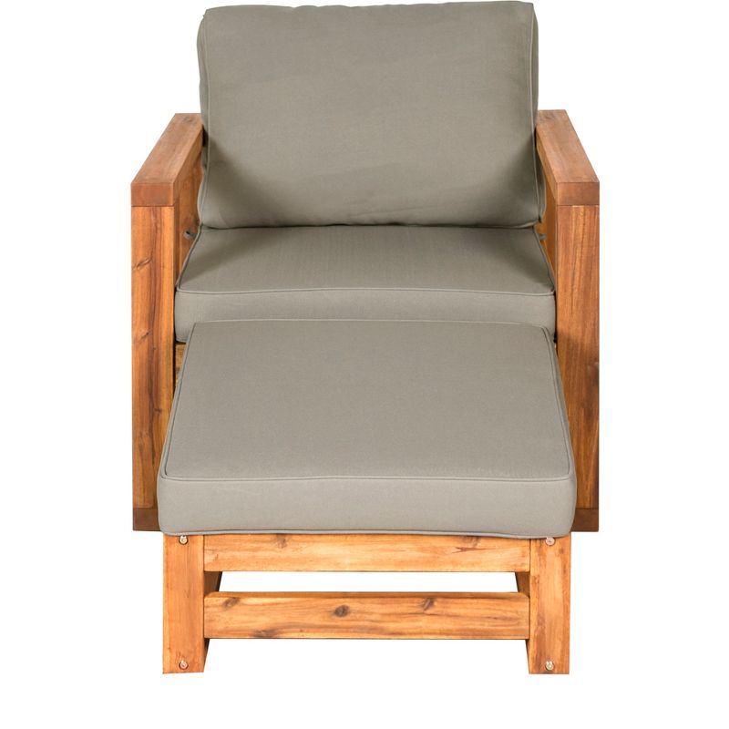 Galia 2pc Square Leg Acacia Wood Chair and Ottoman with Cushions - Brown - Saracina Home, 4 of 20