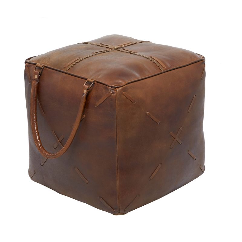 Rustic Leather Foot Stool Ottoman Smooth Brown Leather - Olivia &#38; May, 5 of 14