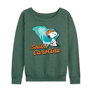 Women's - Peanuts - Snoopy Golfing South Carolina Lightweight French Terry Wide Neck Long Sleeve Shirt - 1 of 4
