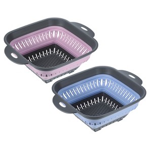 Unique Bargains Fruit Vegetable Washing Square Collapsible Silicone Colander with Handle 2 Pcs - 1 of 4