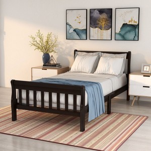 Wood Platform Bed Twin Bed Frame Panel Bed Mattress Foundation Sleigh Bed with Headboard Footboard and Wood Slat Support - 1 of 4