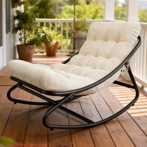 Bedroom Oversized Rocking Papasan Chair, Outdoor Papasan Rocking Chair w/ Cushions, Indoor Egg Rockings Lounge Chairs - 1 of 4