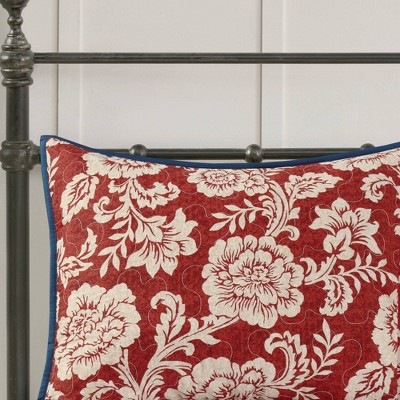 Red Cotton Twill Reversible Full Coverlet Set with Pillows