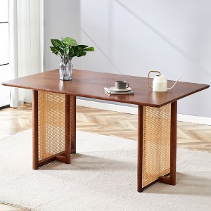 NicBex Rustic Solid Wood Rectangular/Round Dining Table with Imitation Rattan Base,Modern Home Kitchen Table Tea Table,Dining Room Furniture - 1 of 4