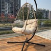 NAYSAYE Patio Swing Wicker Egg Chair with Stand Cushion and Cup Holder for Backyard and Garden Use, Beige and Brown, 38"*78"*40" - 2 of 4