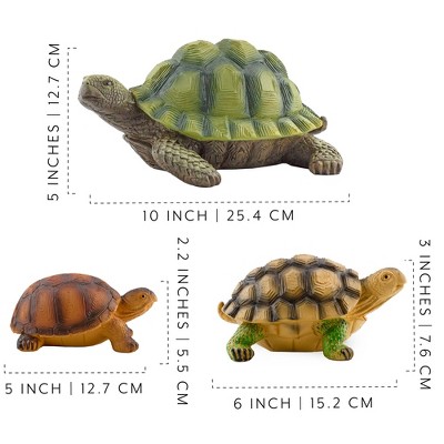 Lifelike Green and Beige Resin Turtle Garden Statues, 3-Piece Set