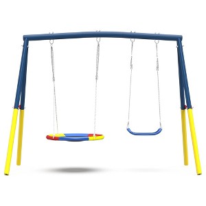 BABYYER Swing Set, Heavy-Duty A-Frame Metal Outdoor Swing Stand with 1 Saucer and 1 Belt Seat Backyard Playground Equipment for Kids & Adults - 1 of 4