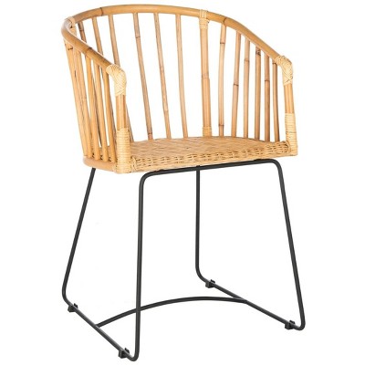 Natural Rattan Barrel Dining Chair with Black Hairpin Legs