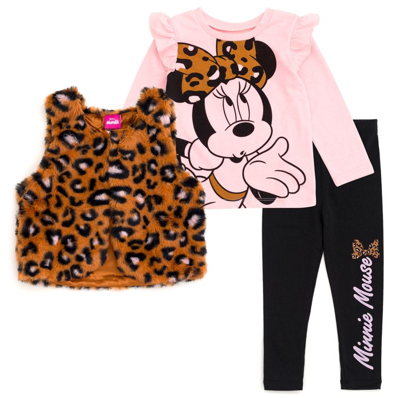 Disney Minnie Mouse Vest T-Shirt and Leggings 3 Piece Outfit Set Infant to Big Kid, 1 of 8