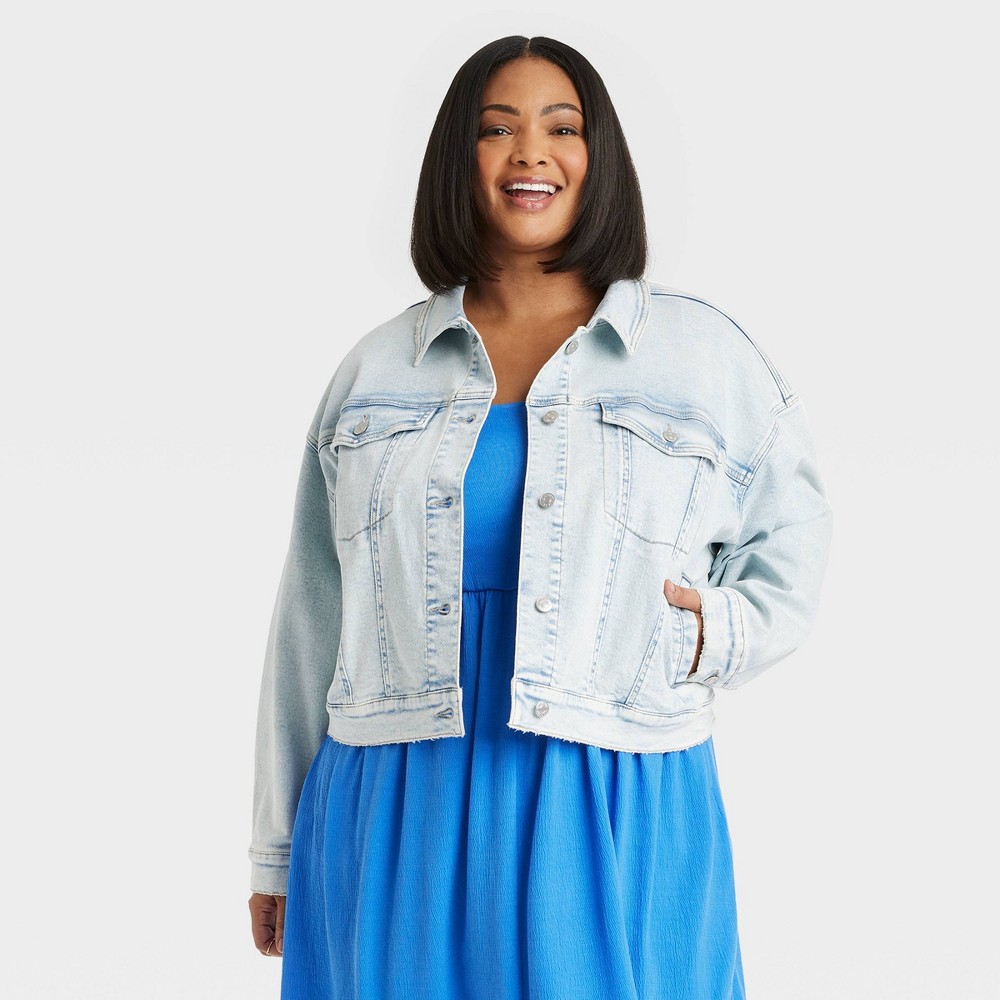 Women's Relaxed Denim Jacket - Ava & Viv™ Light Blue Denim 1X