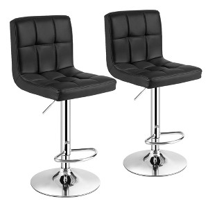 Costway Set of 2 Adjustable Bar Stools PU Leather Swivel Kitchen Counter Pub Chair - 1 of 4