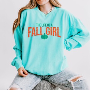 The Life Of A Fall Girl Puff/Glitter - Womens Lightweight Garment Dyed Sweatshirt - 1 of 2