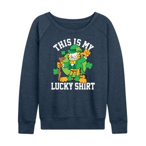Women's - Garfield - This Is My Lucky Shirt Lightweight French Terry Wide Neck Long Sleeve Shirt - 1 of 4