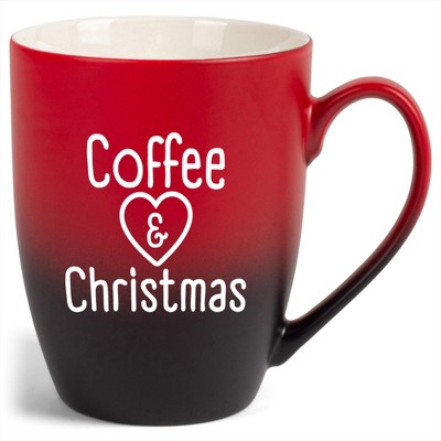 Elanze Designs Coffee & Christmas Two Toned Ombre Matte Red and Black 12 ounce Ceramic Stoneware Coffee Cup Mug
