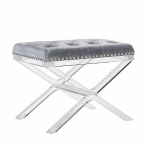 Kelsi X Base Silver Vanity Bench with Acrylic Legs Silver - Linon, Gray