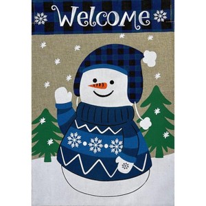 Happy Snowman Burlap Winter Garden Flag Welcome 18" x 12.5" Briarwood Lane - 1 of 4