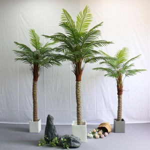 2pcs 6.9FT/210cm Artificial Tropical Palm Tree with 15 Trunks & Real Bark Design, Potted Faux Plant for Home Living Room Front Porch Garden Office - 1 of 4