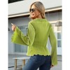 Women Deep V Neck Blouse Long Flared Sleeve Tops Button Front Dressy Casual Shirts Top - 2 of 4