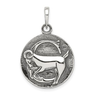 Black Bow Jewelry Sterling Silver Capricorn the Goat Zodiac Embossed Circle Pendant - 1 of 4