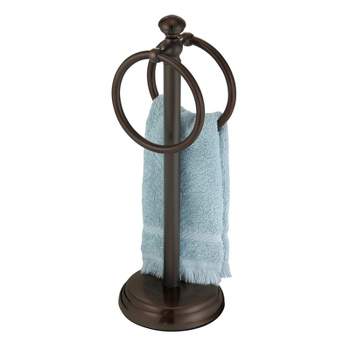 mDesign Steel Bathroom Towel Rack Holder Stand with 2 Hanging Rings