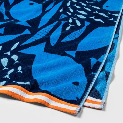 XL Jacquard Fish Beach Towel Navy - Sun Squad&#8482;_1