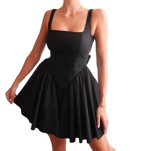 Coolmee Women's Summer Sleeveless Square Neck Tank Dress Casual Tie Back A-Line Ruffle Mini Dresses - 1 of 4