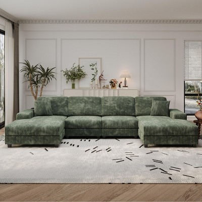 Convertible U-Shaped Combination Sofa,Modern 4 Seat Lounge Chair with Corduroy Fabric for Living Room - The Pop Home