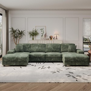 Convertible U-Shaped Combination Sofa,Modern 4 Seat Lounge Chair with Corduroy Fabric for Living Room - The Pop Home - 1 of 4