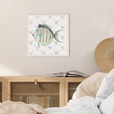 Neutral Vintage Fish Canvas Print with Beaded Frame