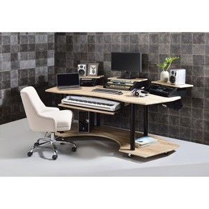 PAGED Computer Desk Modern Music Desk with Open Storage Shelves, Keyboard Tray and Hooks for Work - 1 of 4