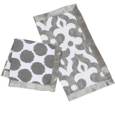 Bacati - Ikat Gray Dots/Damask Muslin 2 pc Security Blankets