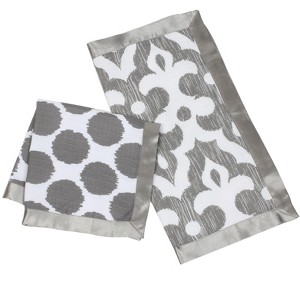 Bacati - Ikat Gray Dots/Damask Muslin 2 pc Security Blankets - 1 of 4