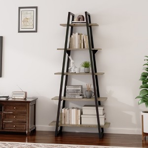 5 Tier Ladder Shelf, 72'' Tall Bookshelf with Steel Frame & Adjustable Shelves, Industrial Storage Rack for Living Room, Classroom, Library, School - 1 of 4