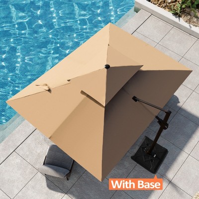 Pellebant 9x11.5FT Double Top Cantilever Umbrella Outdoor 360 Degree Rotation 6 Heights Adjustable Cantilever Patio Umbrella with Base