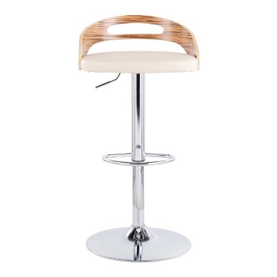 Cream and Chrome Adjustable Swivel Barstool with Zebra Wood Back