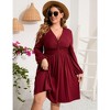 WhizMax Women's Plus Size Dress V Neck Long Sleeve Front Knotted Elastic Elegant Dress A Line Knee Length Midi Dress - 2 of 4