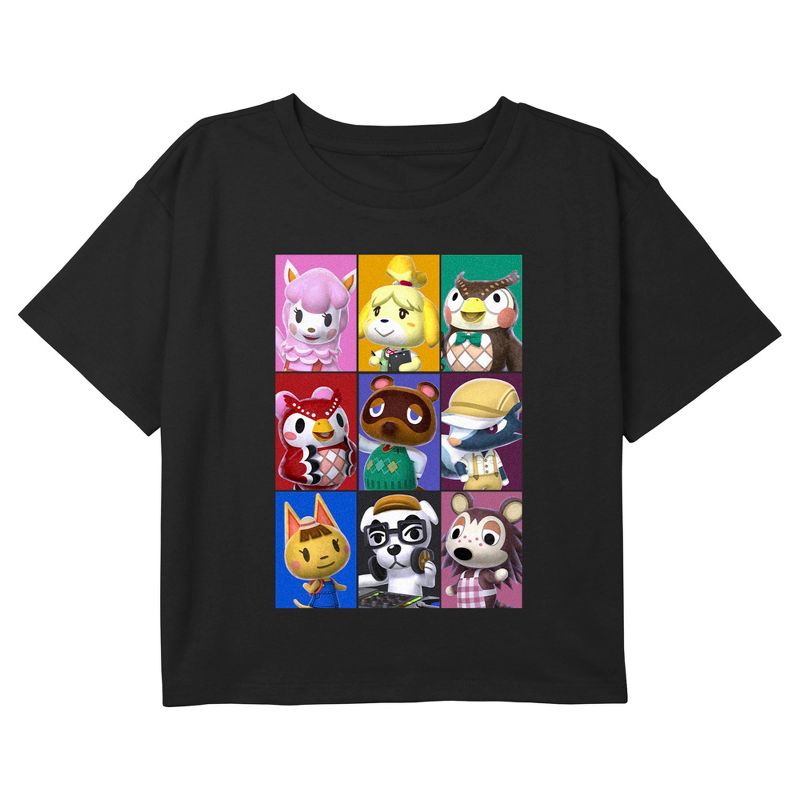 Girl's Nintendo Animal Crossing Character Grid Crop T-Shirt, 1 of 4