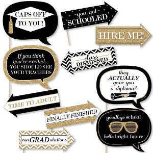 Big Dot of Happiness Funny Gold Graduation Party Photo Booth Props Kit - 10 Piece - 1 of 4