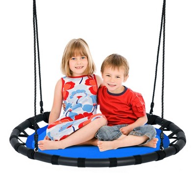 Image of Costway 40'' Flying Saucer Round Tree Swing Kids Play Set w/Adjustable Ropes Outdoor Blue