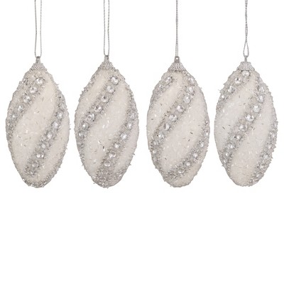 Northlight 4ct Beaded Swirl Shatterproof Finial Christmas Ornament Set 4.5" - White/Silver