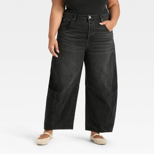 Women's High-Rise Curved Leg Barrel Jeans - Universal Thread™ - 1 of 3