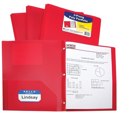 C-Line Poly Portfolio Folder with Prongs, Letter, Red, pk of 25